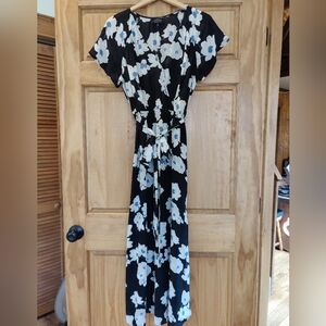 Real Silk Floral Wrap Dress Tie Waist Short Sleeve Garden Party Vacation Luxury
